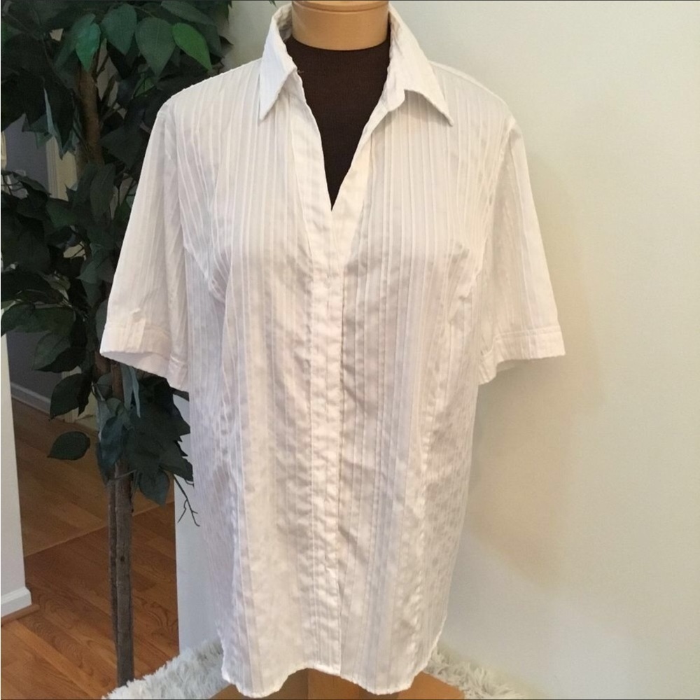 SCOTT Taylor button down blouse Woman’s 1X short sleeve vneck collar rou…